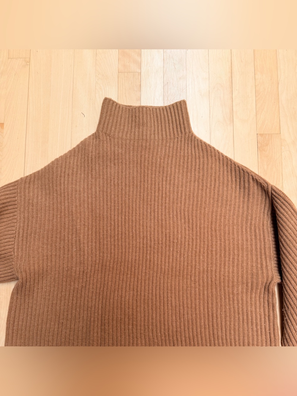 Everlane Cozy Ribbed Funnel Turtleneck Sweater - Caramel Brown - Picture 2 of 3